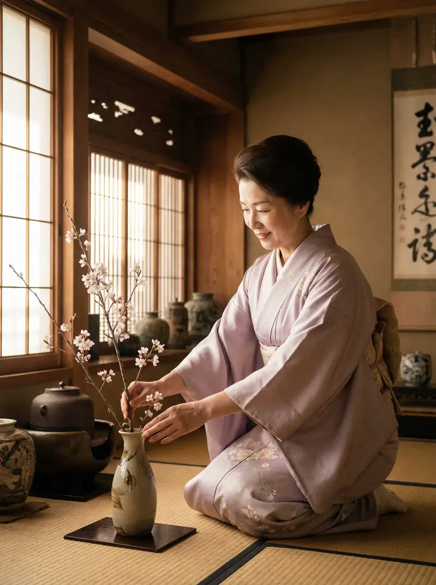 一位优雅的 [日本伦理] - 日本伦理最新更新 | 深度揭秘日本伦理大全 在和室中插花